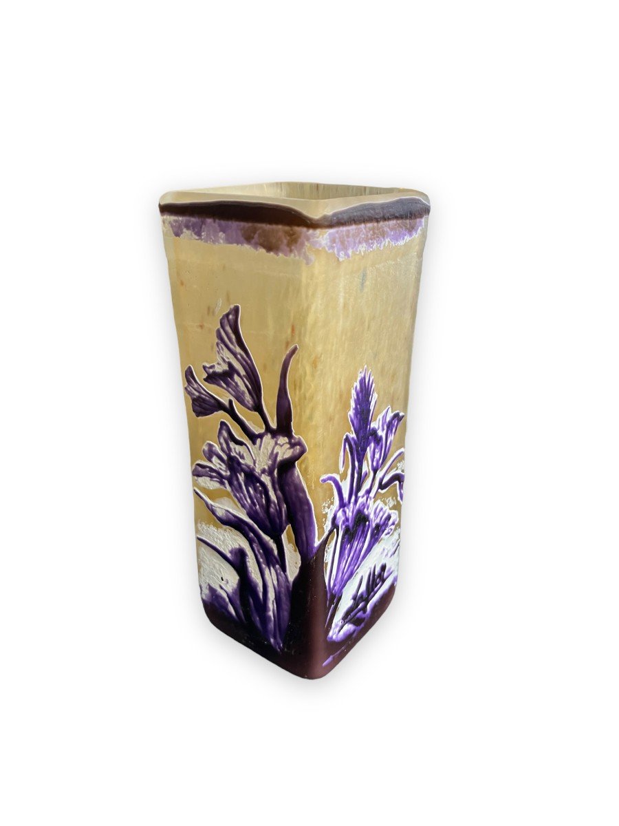 Laflor Vase En Pâte De Verre Dégagée à l'Acide Motifs Floraux-photo-5