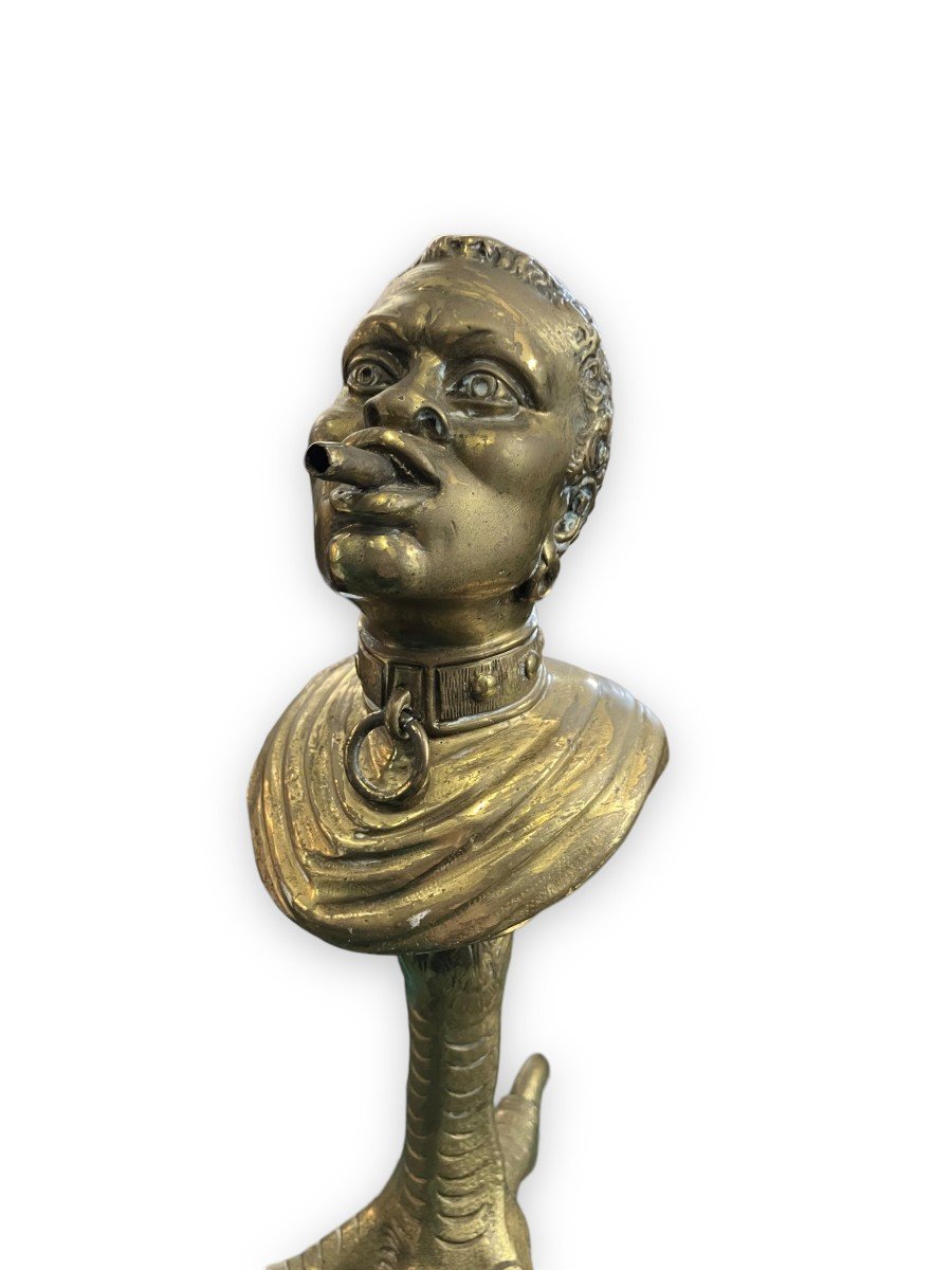 Pyrogen Cigar Lighter In Bronze Slave Head On A Bronze Rooster Leg Nineteenth-photo-4