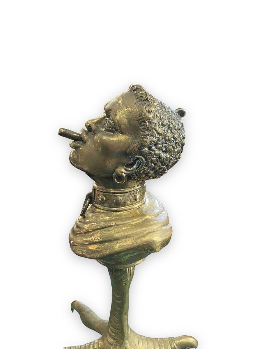 Pyrogen Cigar Lighter In Bronze Slave Head On A Bronze Rooster Leg Nineteenth-photo-6