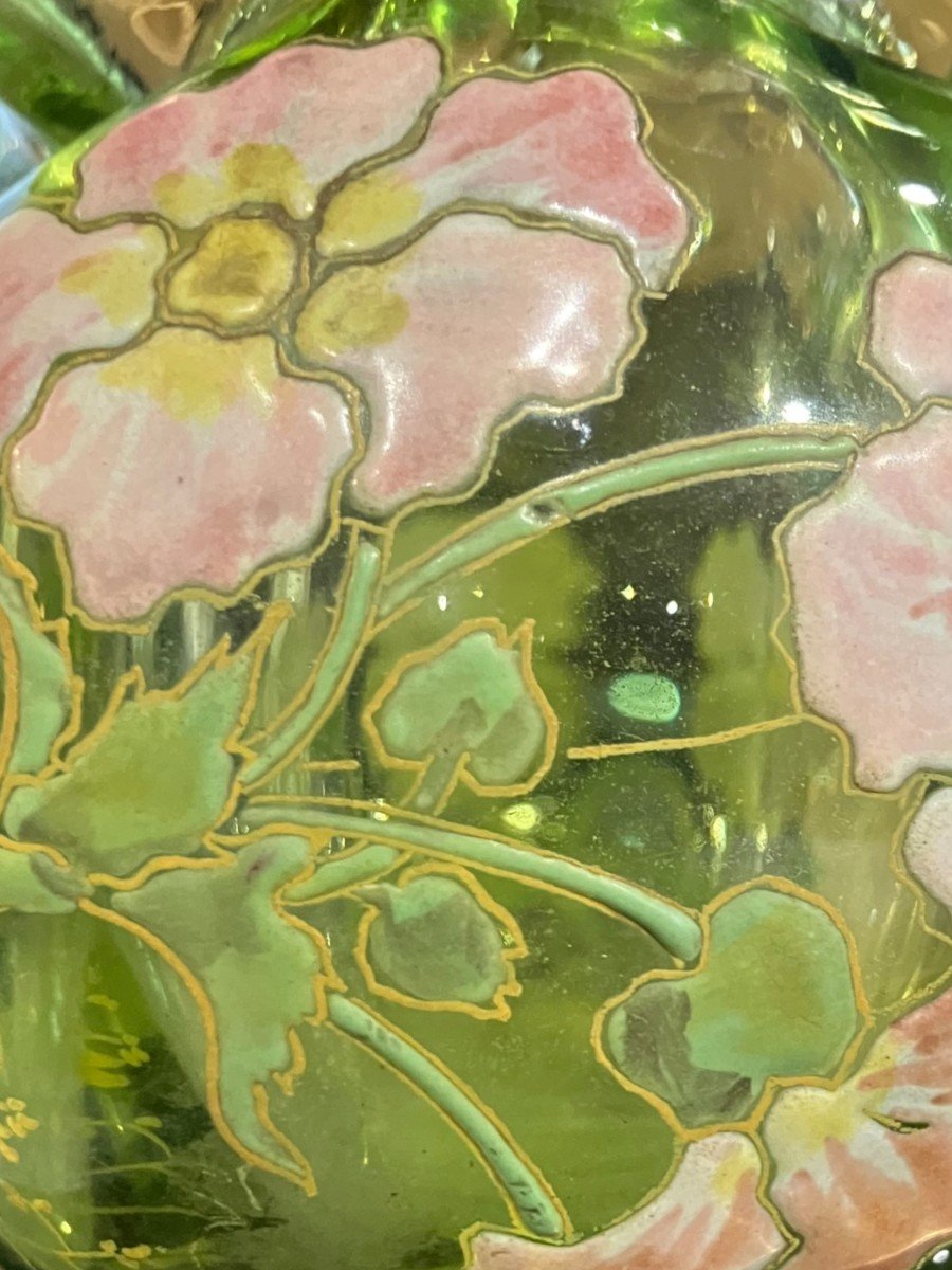 Small Enameled Glass Vase Decorated With Flowers-photo-2