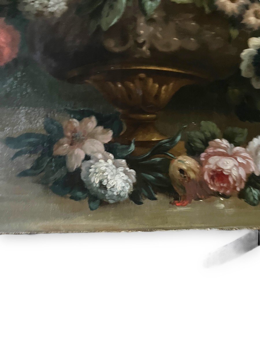 French School XIXth Vase And Bouquet Of Flowers Large Oil On Canvas-photo-7