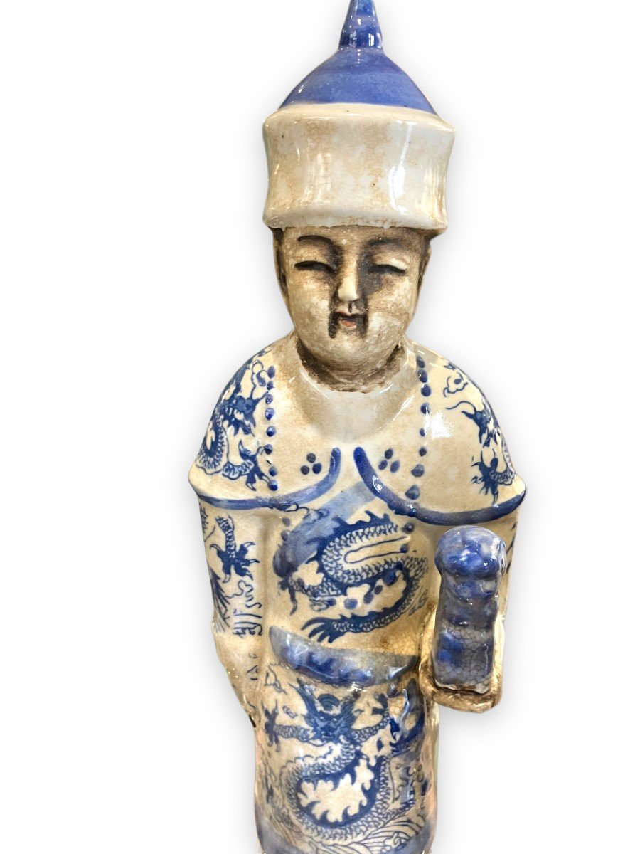 Set Of Three Chinese Dignitary Subjects In Ceramic And Glazed Stoneware-photo-3