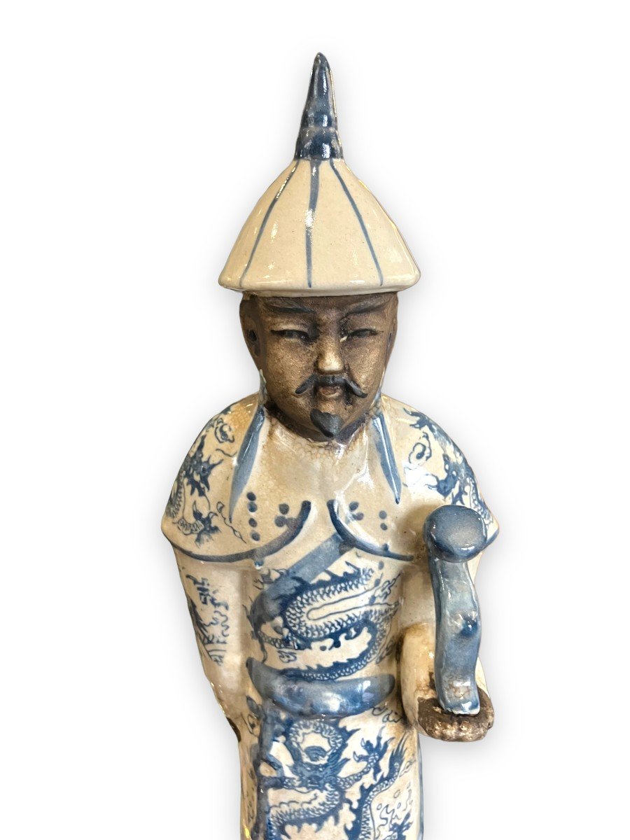 Set Of Three Chinese Dignitary Subjects In Ceramic And Glazed Stoneware-photo-4