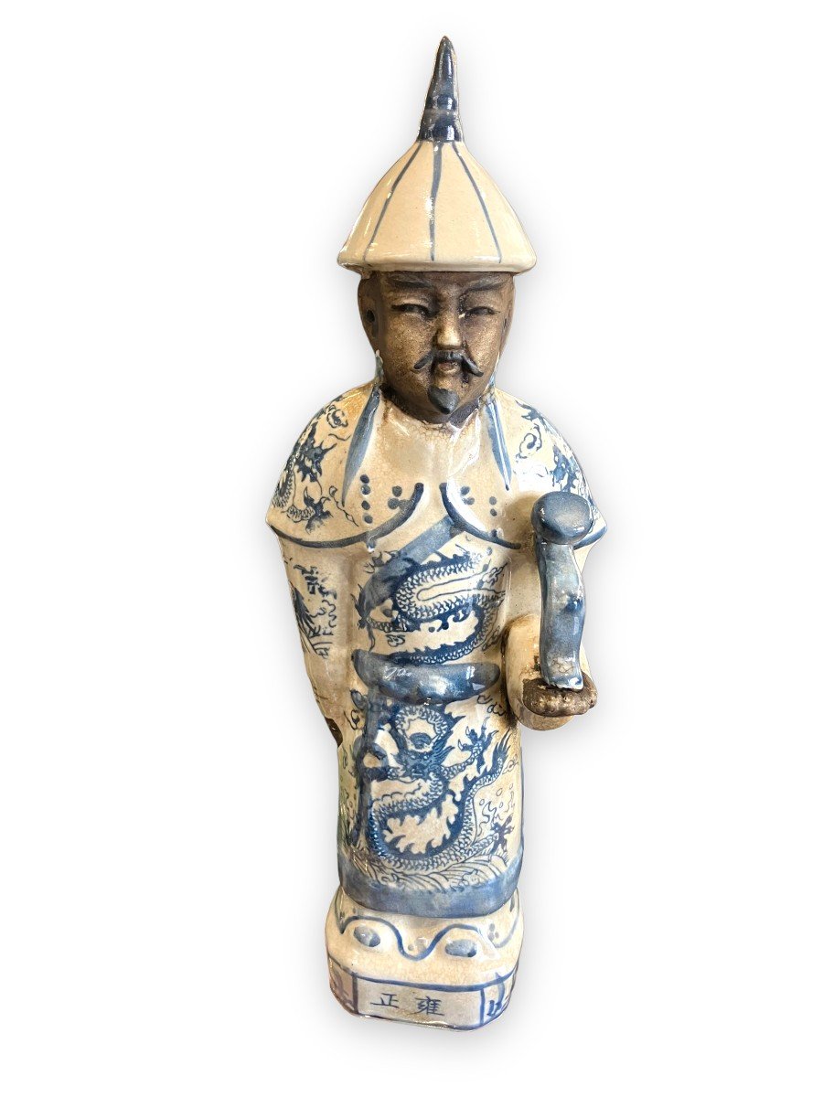 Set Of Three Chinese Dignitary Subjects In Ceramic And Glazed Stoneware-photo-8