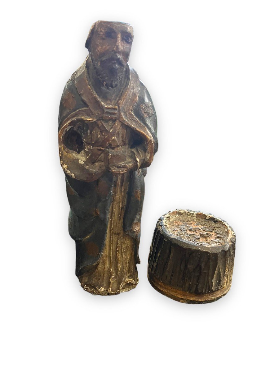 Saint Religious XVIIth Statuette In Polychrome And Gilded Wood-photo-3