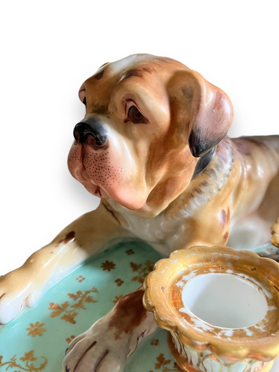 Jacob Petit  Painted And Gilded Porcelain Inkwell Dog Decor-photo-4