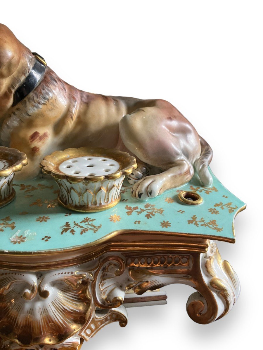 Jacob Petit  Painted And Gilded Porcelain Inkwell Dog Decor-photo-6