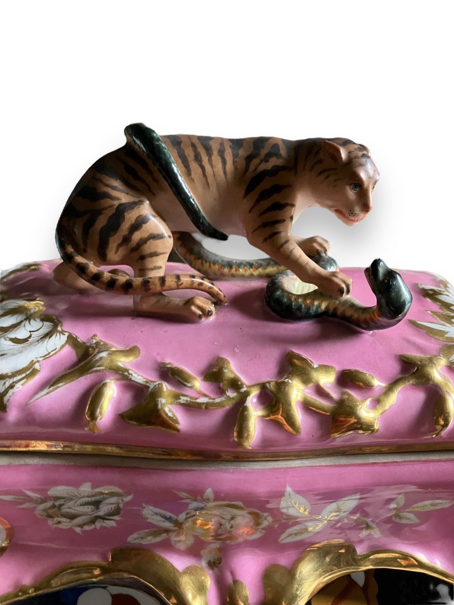 Encrier En Porcelaine Peinte Et Dorée Tigre Et Serpent-photo-6