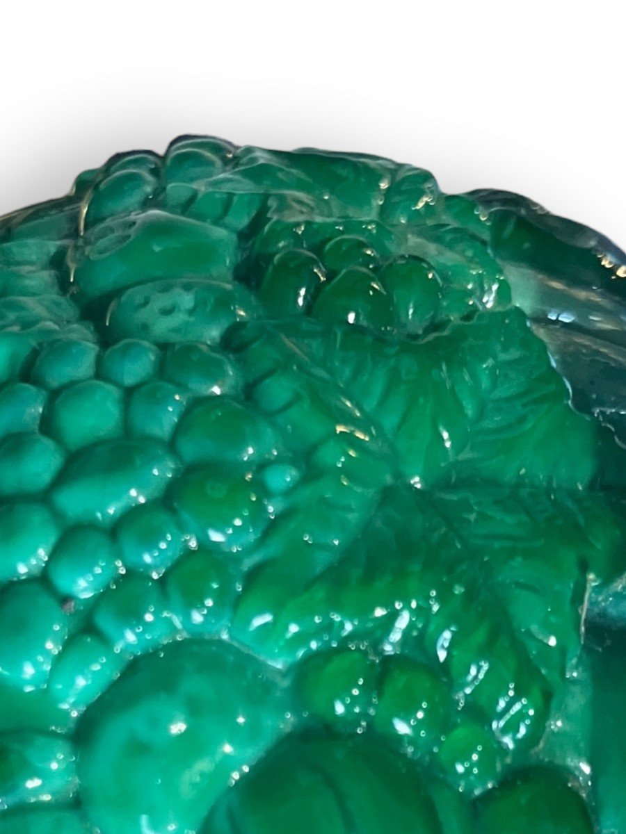 Heinrich Hoffman - Molded Glass Jewelery Box Malachite Colored Glass-photo-3