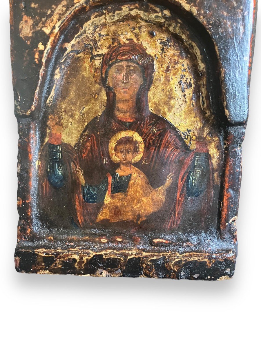 Religious Icon Virgin And Child On Wood Late Eighteenth Early Nineteenth-photo-2