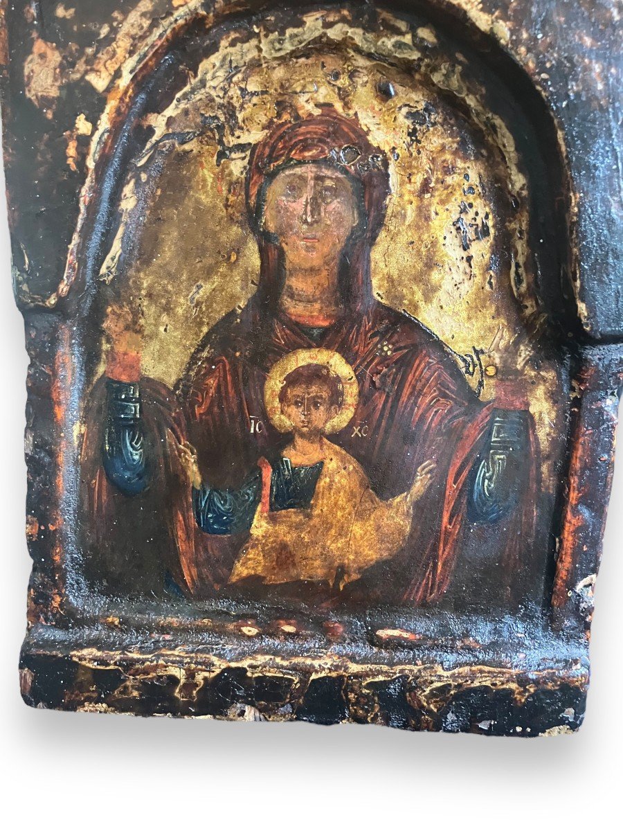 Religious Icon Virgin And Child On Wood Late Eighteenth Early Nineteenth-photo-3