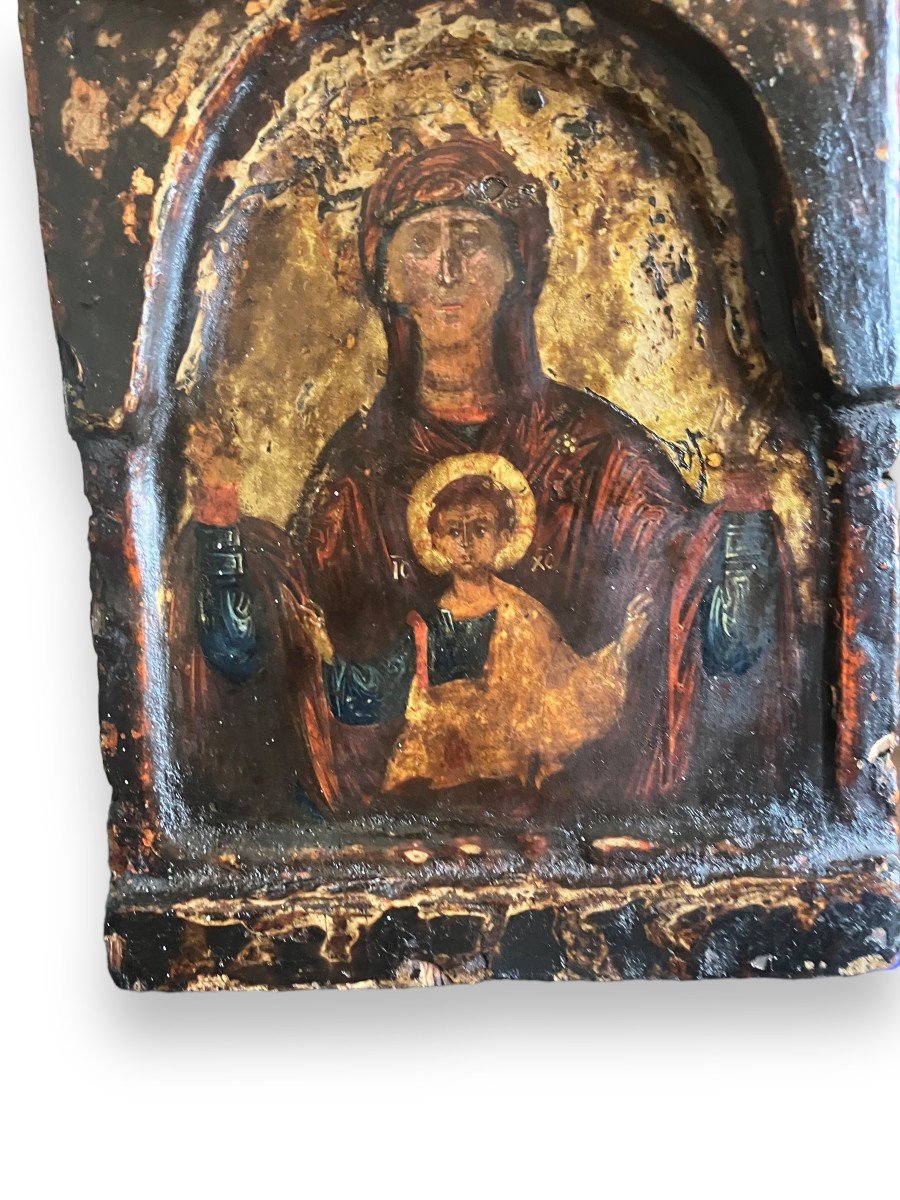 Religious Icon Virgin And Child On Wood Late Eighteenth Early Nineteenth-photo-2