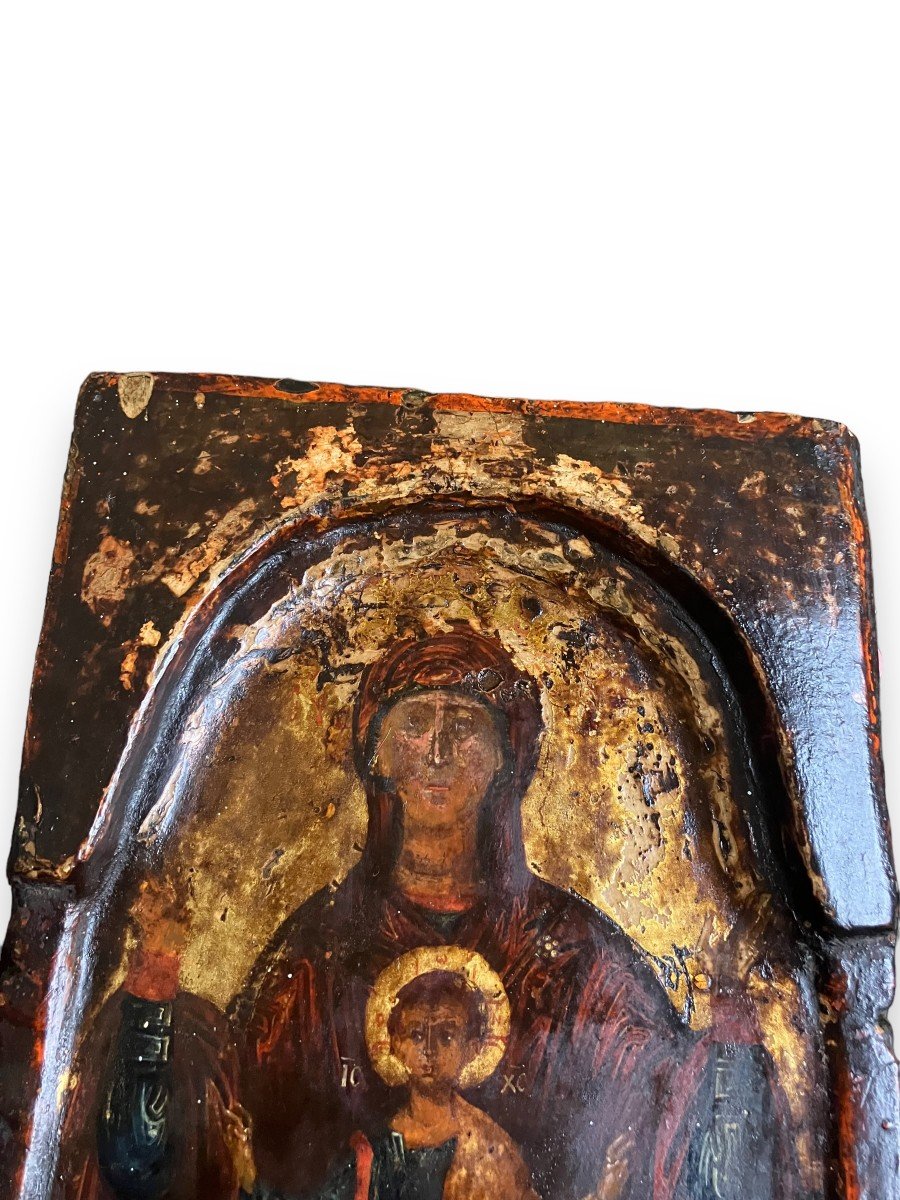 Religious Icon Virgin And Child On Wood Late Eighteenth Early Nineteenth-photo-5