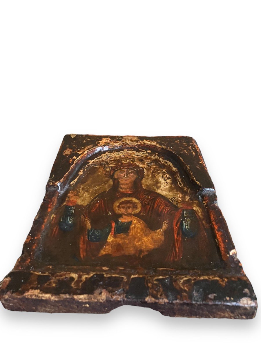 Religious Icon Virgin And Child On Wood Late Eighteenth Early Nineteenth-photo-8