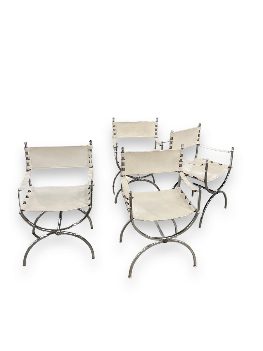 Maison Jansen 4 White Leather Armchair-photo-1