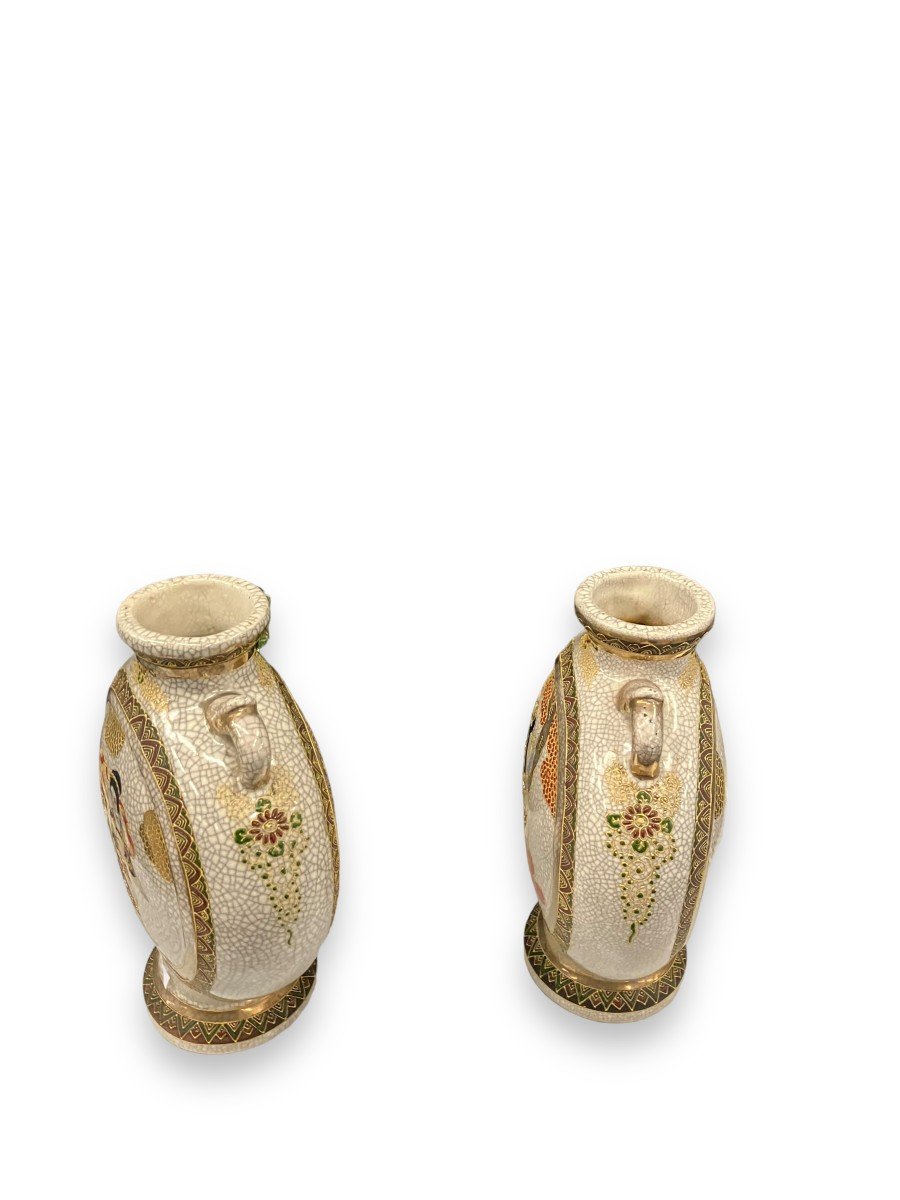 Pair Of Gourd Vases In Satsuma Earthenware-photo-3