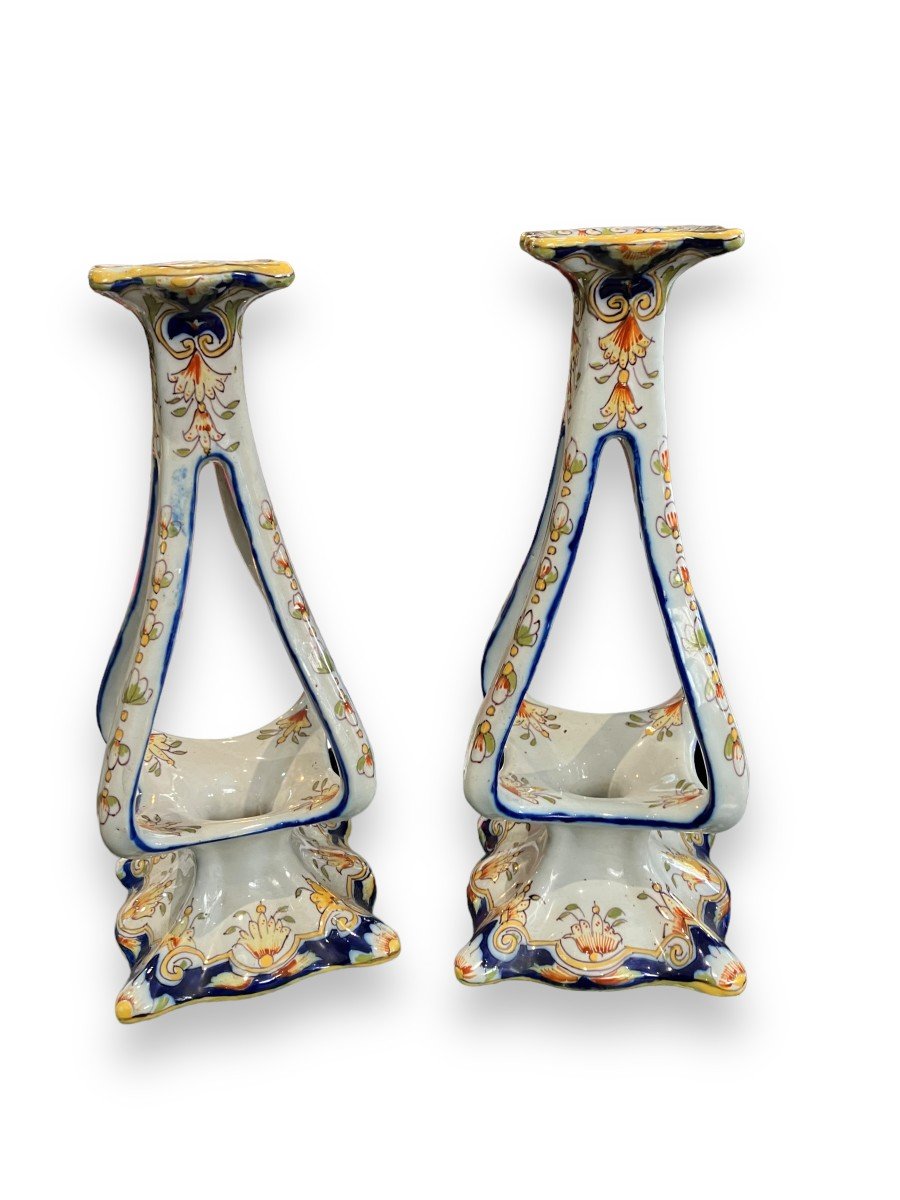 Pair Of Candlesticks In Earthenware From Rouen-photo-4