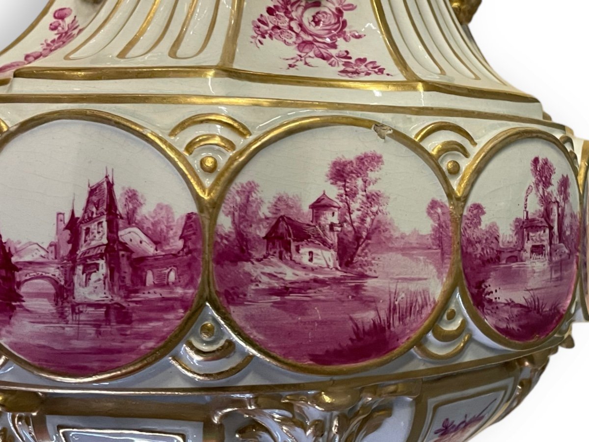 Important Louis XVI Style Covered Vase In German Porcelain-photo-4