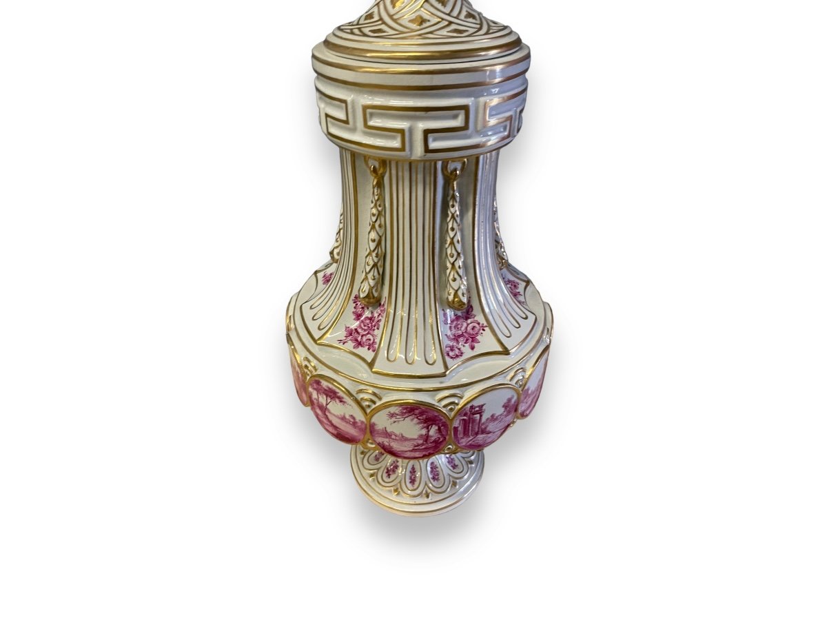 Important Louis XVI Style Covered Vase In German Porcelain-photo-3