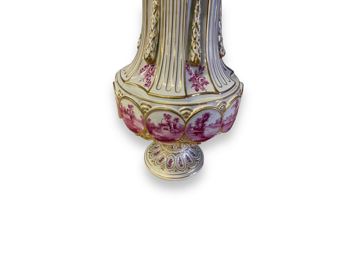 Important Louis XVI Style Covered Vase In German Porcelain-photo-5