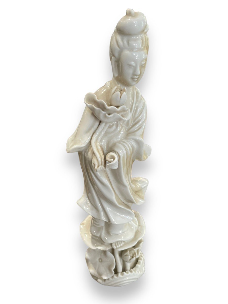 Guan Yin Sujet En Porcelaine Guanyin Fleur De Lotus-photo-5