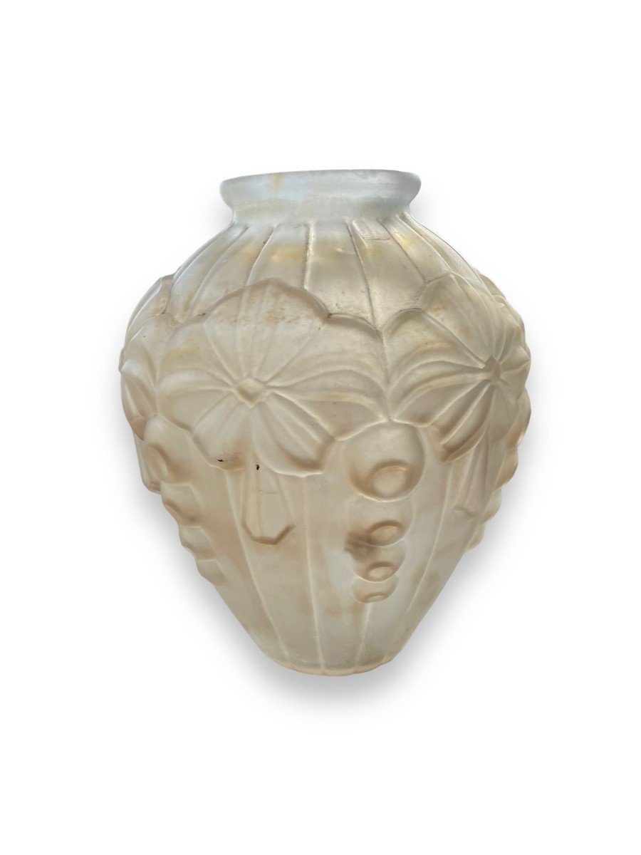 Important Art Deco Vase In Molded Pressed Glass-photo-5