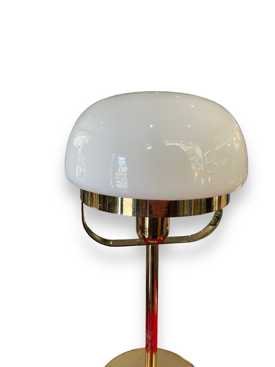 Midcentury Opaline Glass And Gold Metal Desk Lamp-photo-5