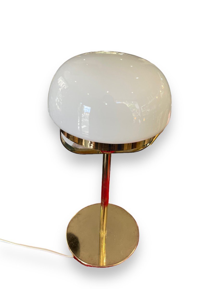 Midcentury Opaline Glass And Gold Metal Desk Lamp