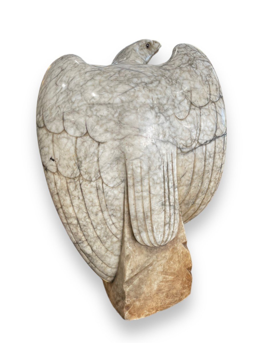 Importante Sculpture Aigle En Marbre Et Agate-photo-4