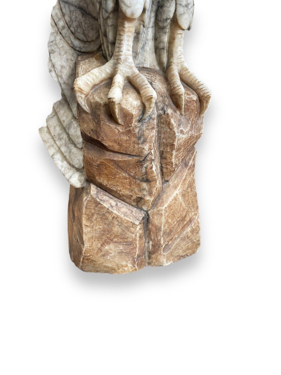 Importante Sculpture Aigle En Marbre Et Agate-photo-5