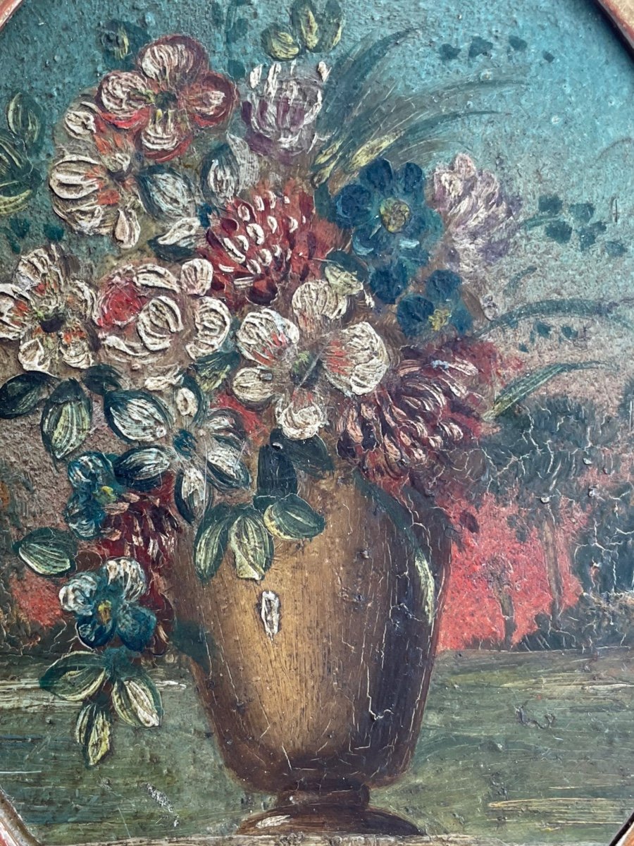 Floral Bouquet Oil On Copper XIXth-photo-3