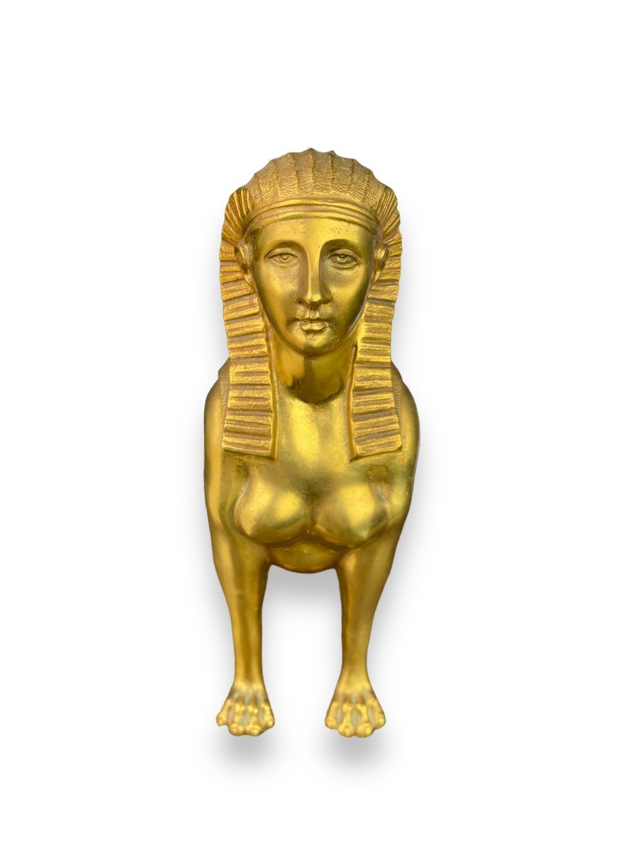 Sitting Sphinx Gilt Bronze Statue-photo-4