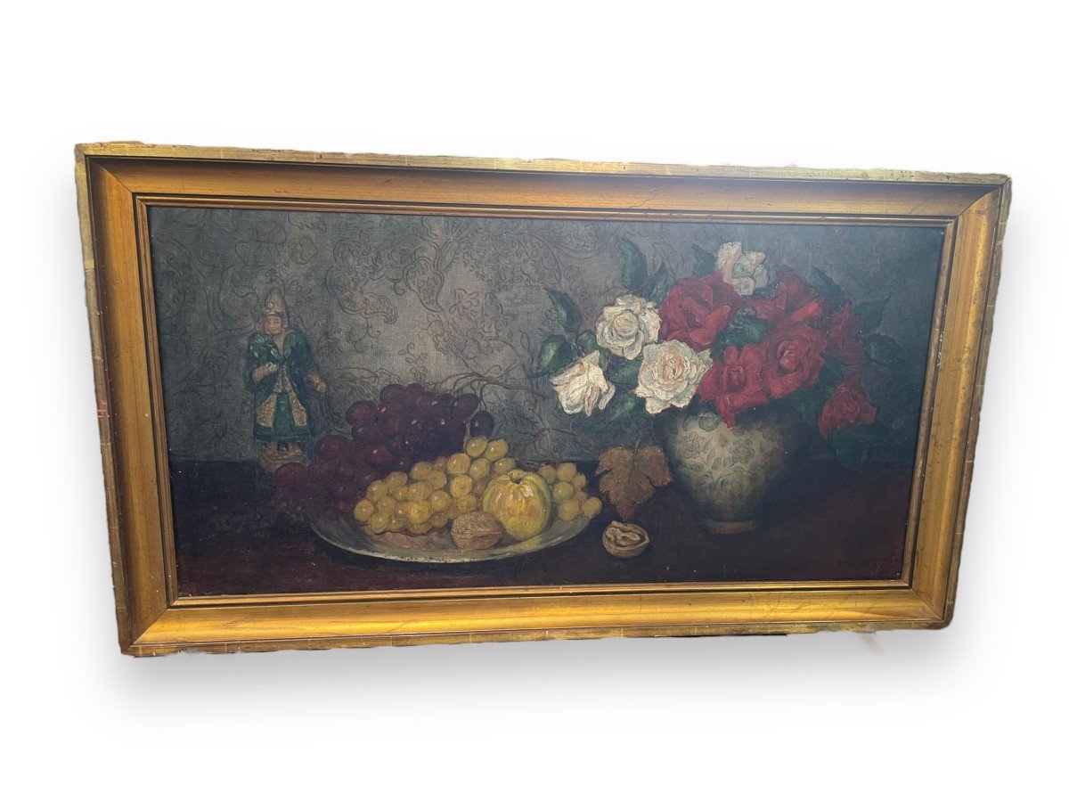 Still Life With Fruit And Chinese Subject By Louis Rodolphe Defontaine Défontaine-photo-3