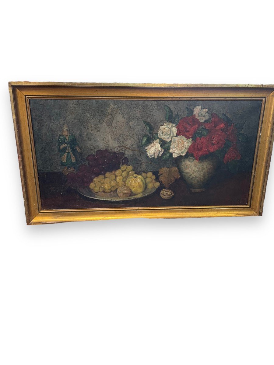 Still Life With Fruit And Chinese Subject By Louis Rodolphe Defontaine Défontaine-photo-3