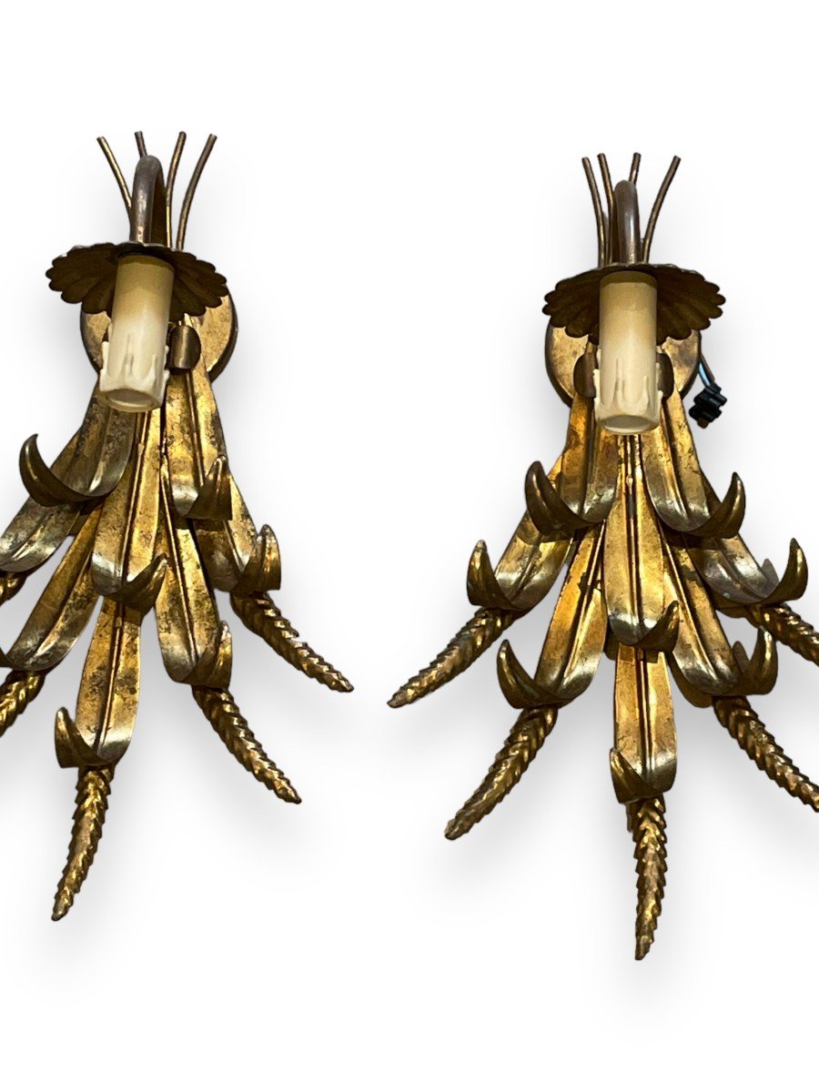 Maison Charles Pair Of Ears Of Wheat Sconces In Golden Metal-photo-2