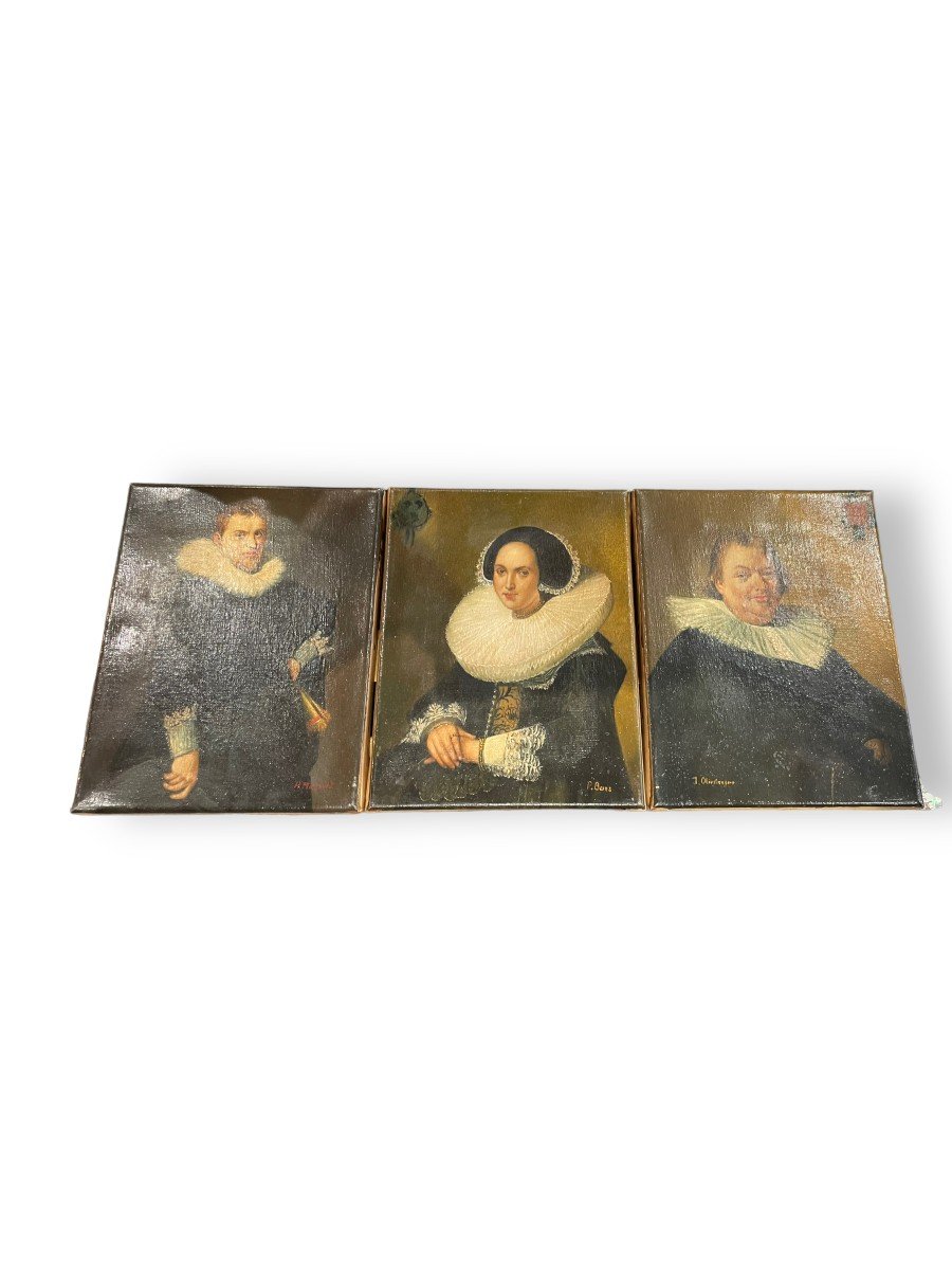 Triptych Of Oils On Canvas Dutch School Portraits In The Style Of The 18th Century-photo-4