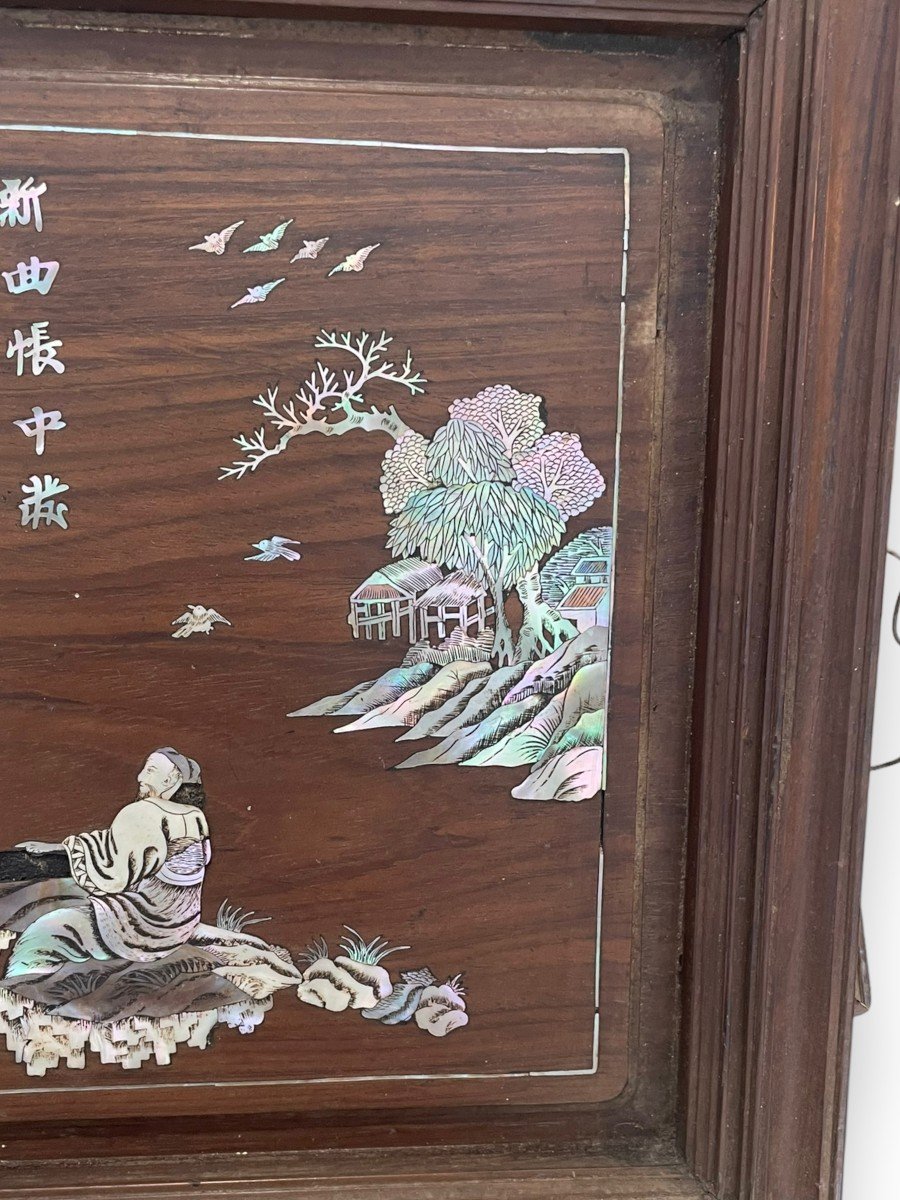 Pair Of Indochinese Mother Of Pearl And Rosewood Panels-photo-2