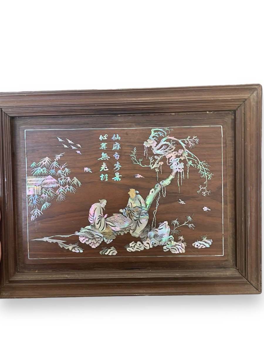 Pair Of Indochinese Mother Of Pearl And Rosewood Panels-photo-4