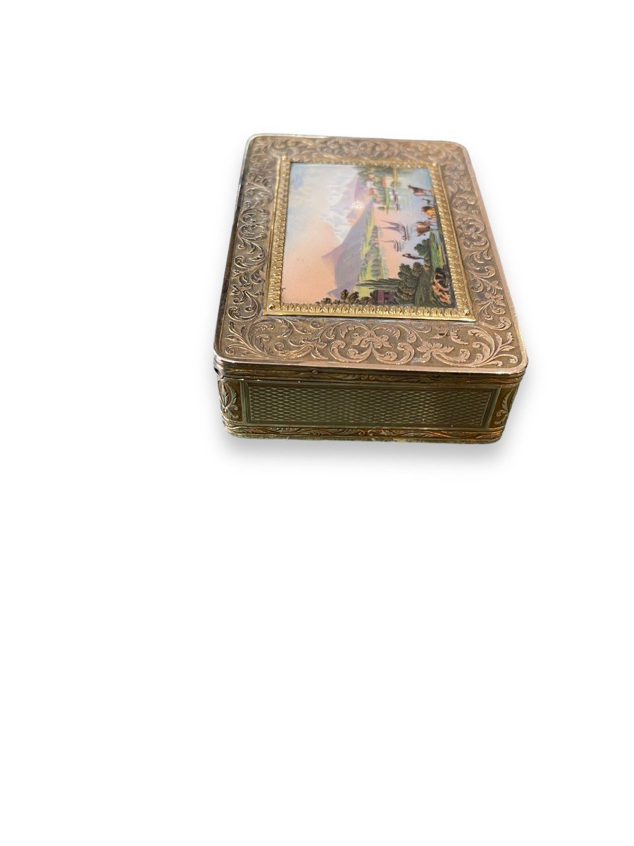 Solid Gold Box With Cut Sides Swiss Enamel Lid-photo-2