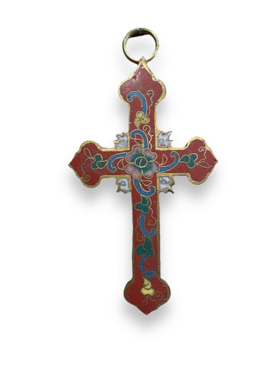 Cross Pendant In Cloisonne Enamelled Bronze Cloisonne Enamels-photo-2