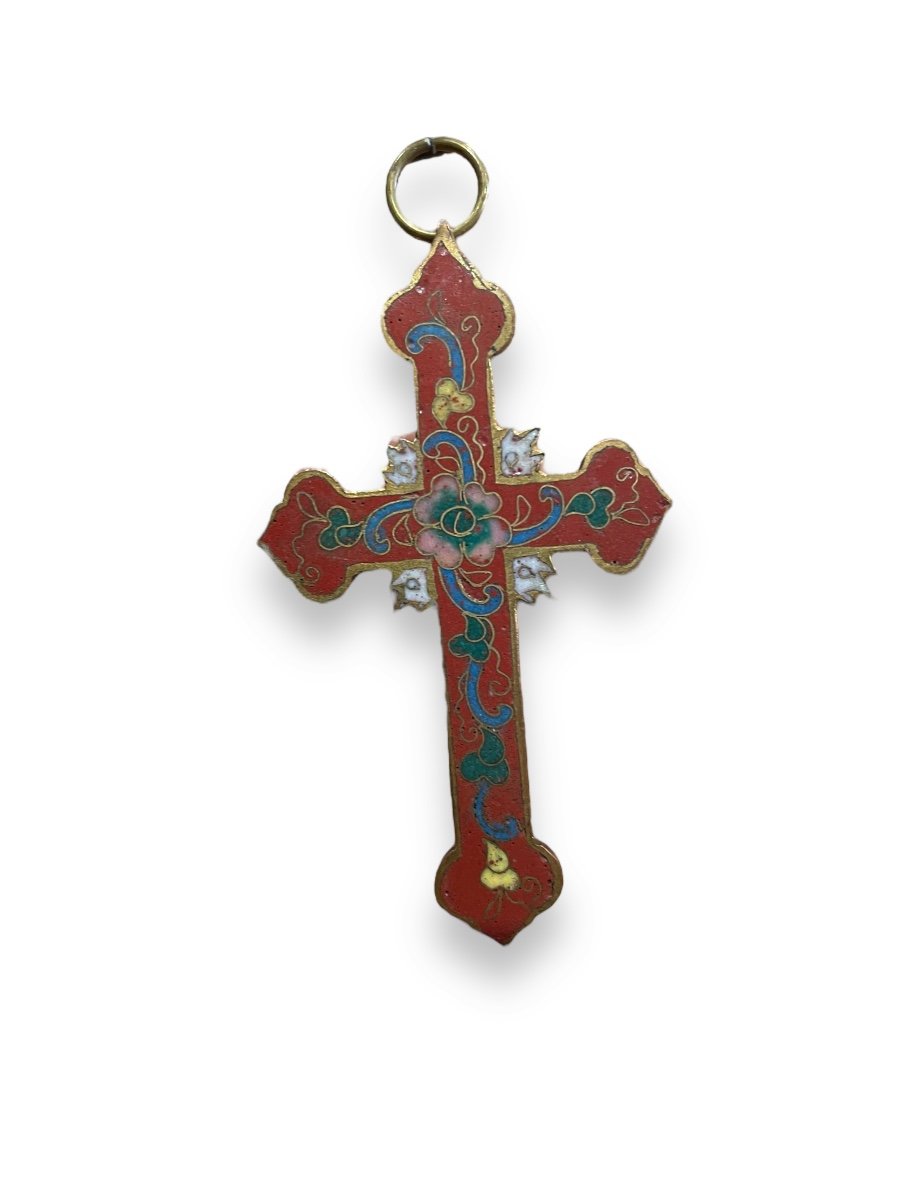 Cross Pendant In Cloisonne Enamelled Bronze Cloisonne Enamels-photo-1