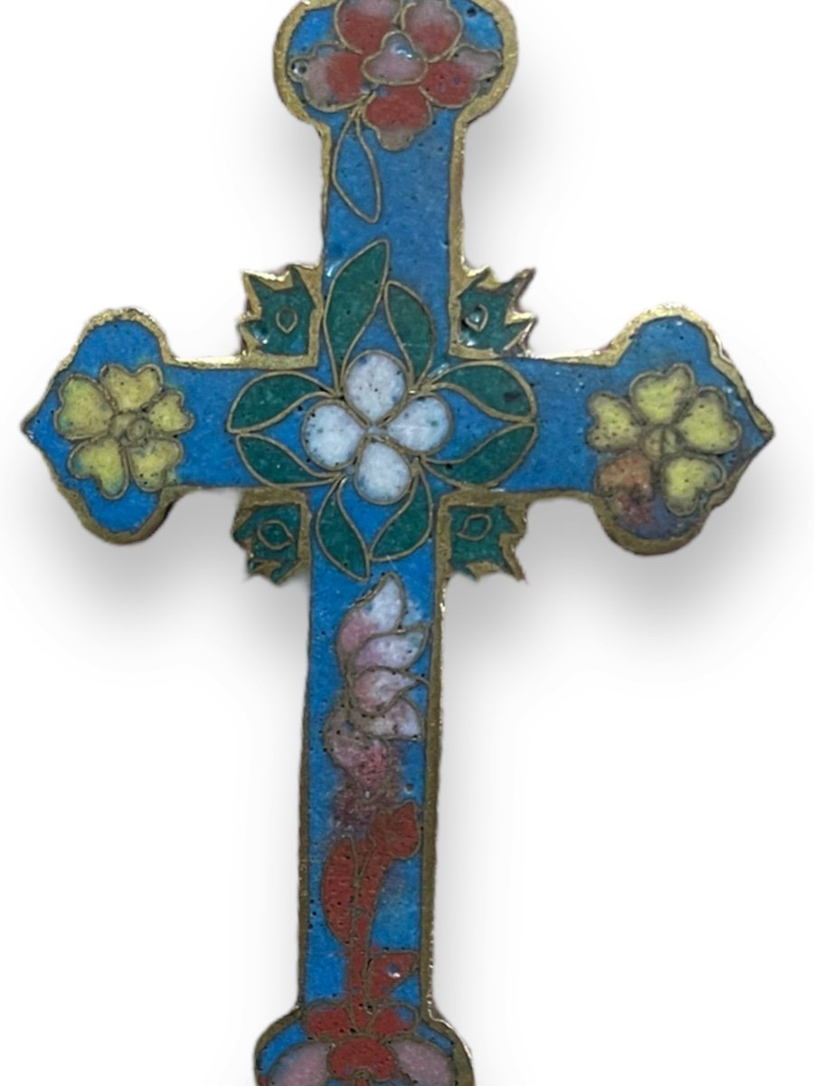 Cross Pendant In Cloisonne Enamelled Bronze Cloisonne Enamels-photo-3