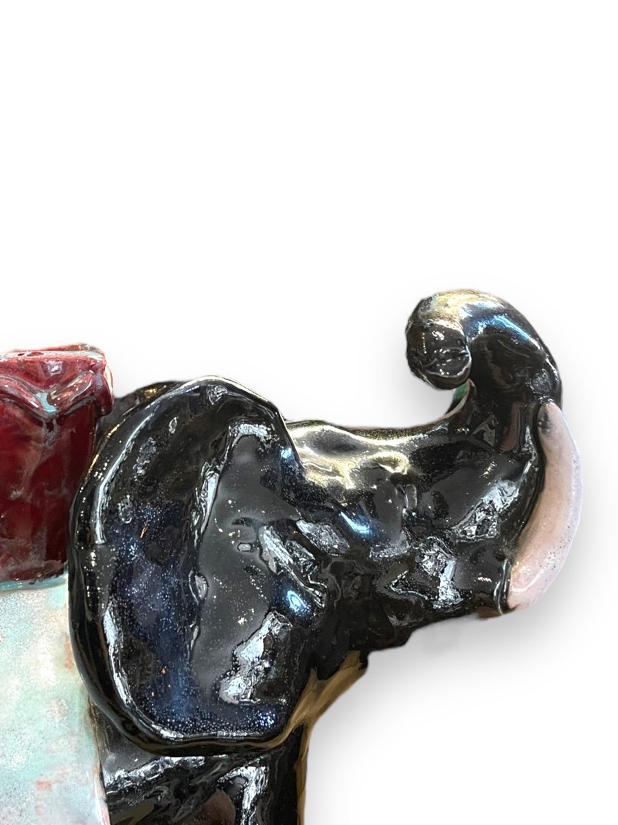 Glazed Ceramic Elephant In The Taste Of Buthaud Elephant-photo-2