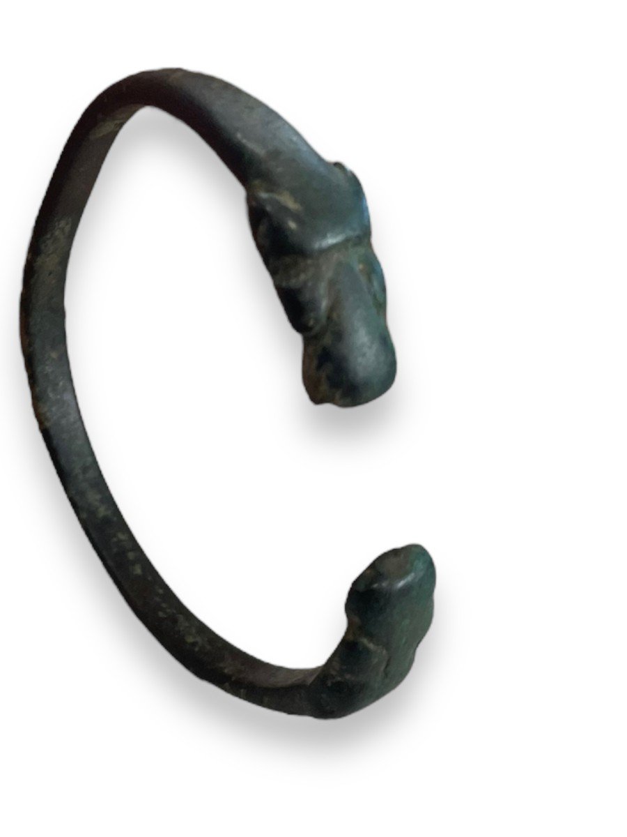Antique Roman Egyptian Bronze Bracelet Heads Of Rams-photo-1