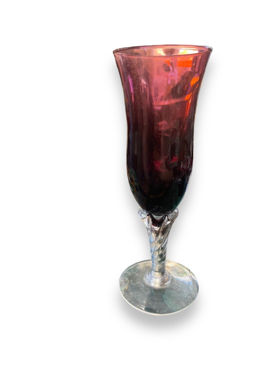 Series Of 4 Champagne Flutes In Blown And Colored Glass-photo-2