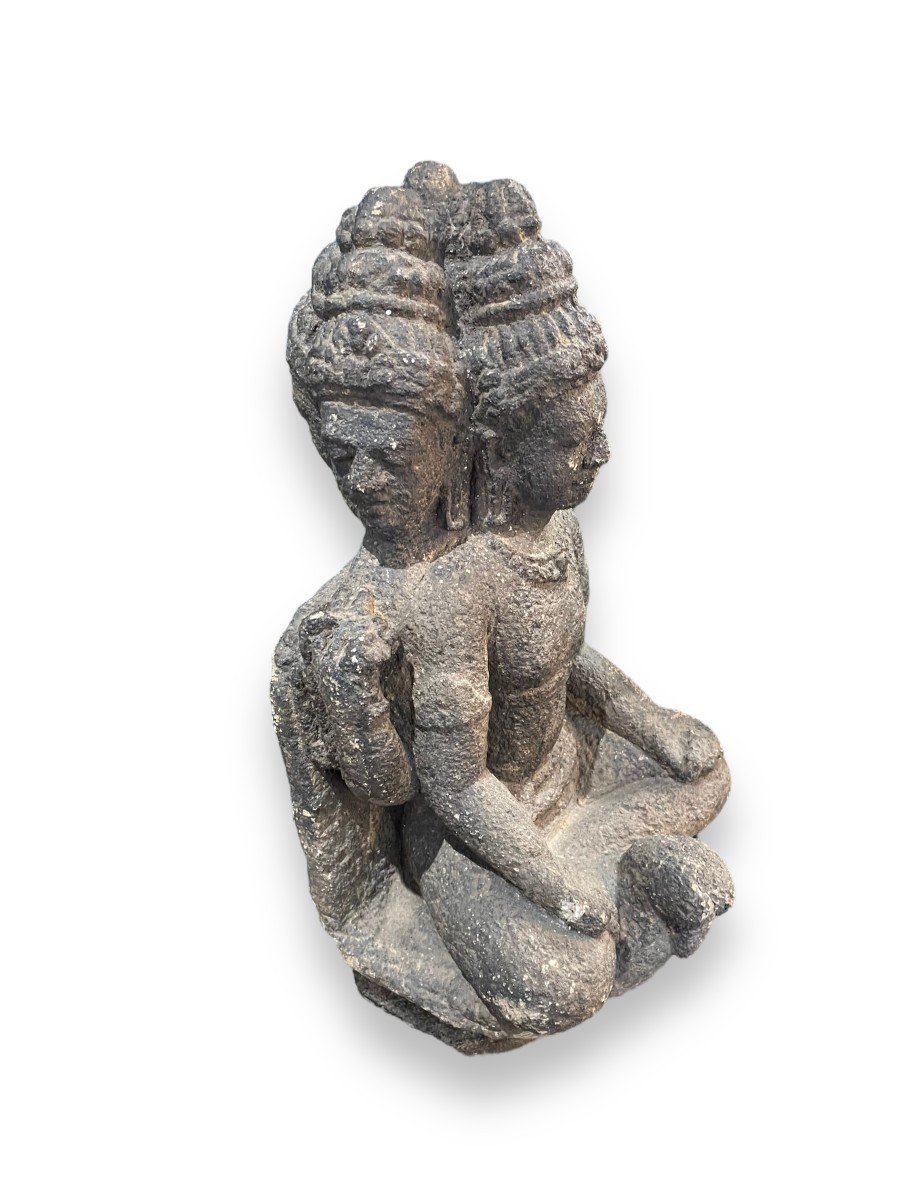 Hindu Buddhist Statue In Dark Stone Brahma 19th Century-photo-1