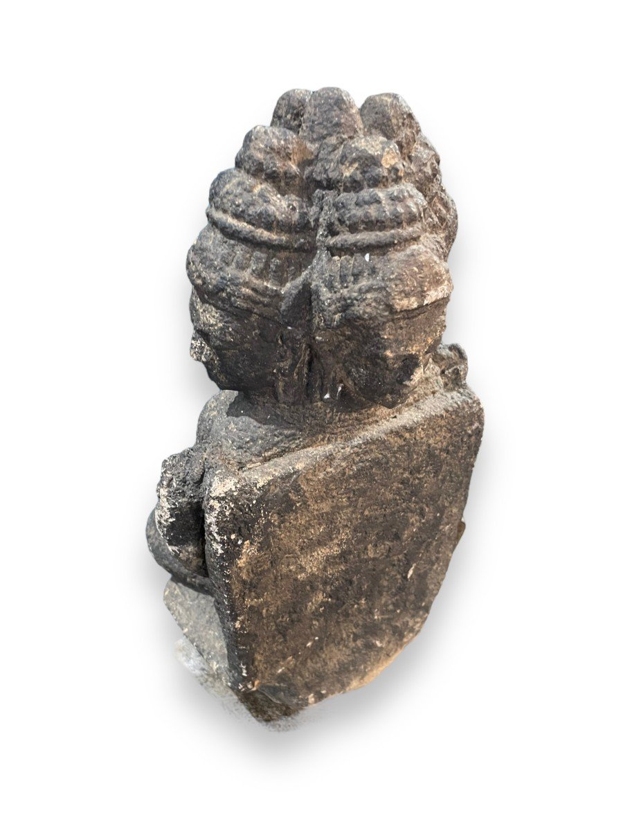 Hindu Buddhist Statue In Dark Stone Brahma 19th Century-photo-2