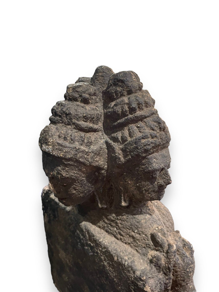 Hindu Buddhist Statue In Dark Stone Brahma 19th Century-photo-3