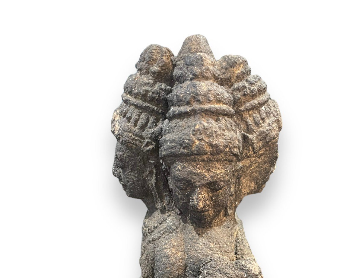 Hindu Buddhist Statue In Dark Stone Brahma 19th Century-photo-6