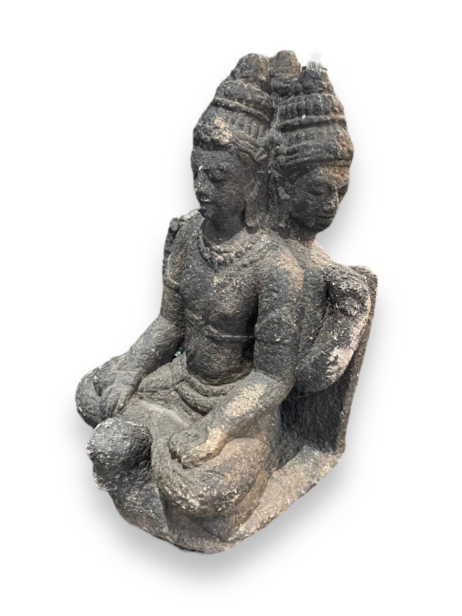 Hindu Buddhist Statue In Dark Stone Brahma 19th Century-photo-7